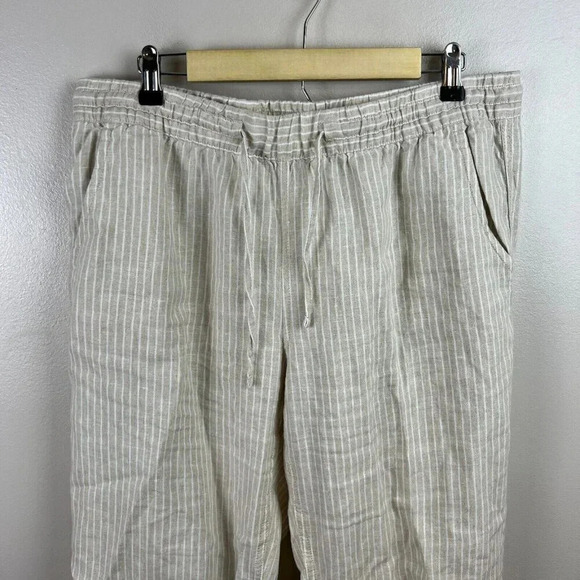 L.L. Bean Pull On Linen Pants Size 16 Petite Beige Stripes Minimal Lagenlook - Picture 4 of 10